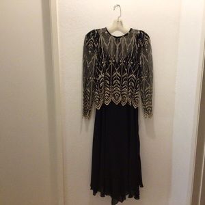 Black cocktail dress with gold embroidery